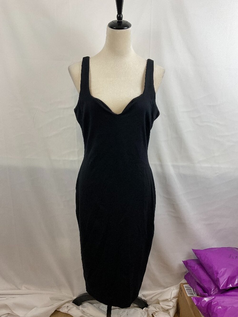 Textile Elizabeth and James Dress L Black Midi Sheath Sleeveless Lined